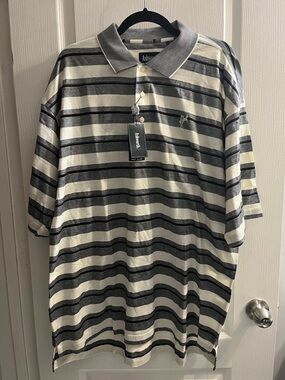 Ashworth Ivory & Grey Striped Polo Size XL NWT